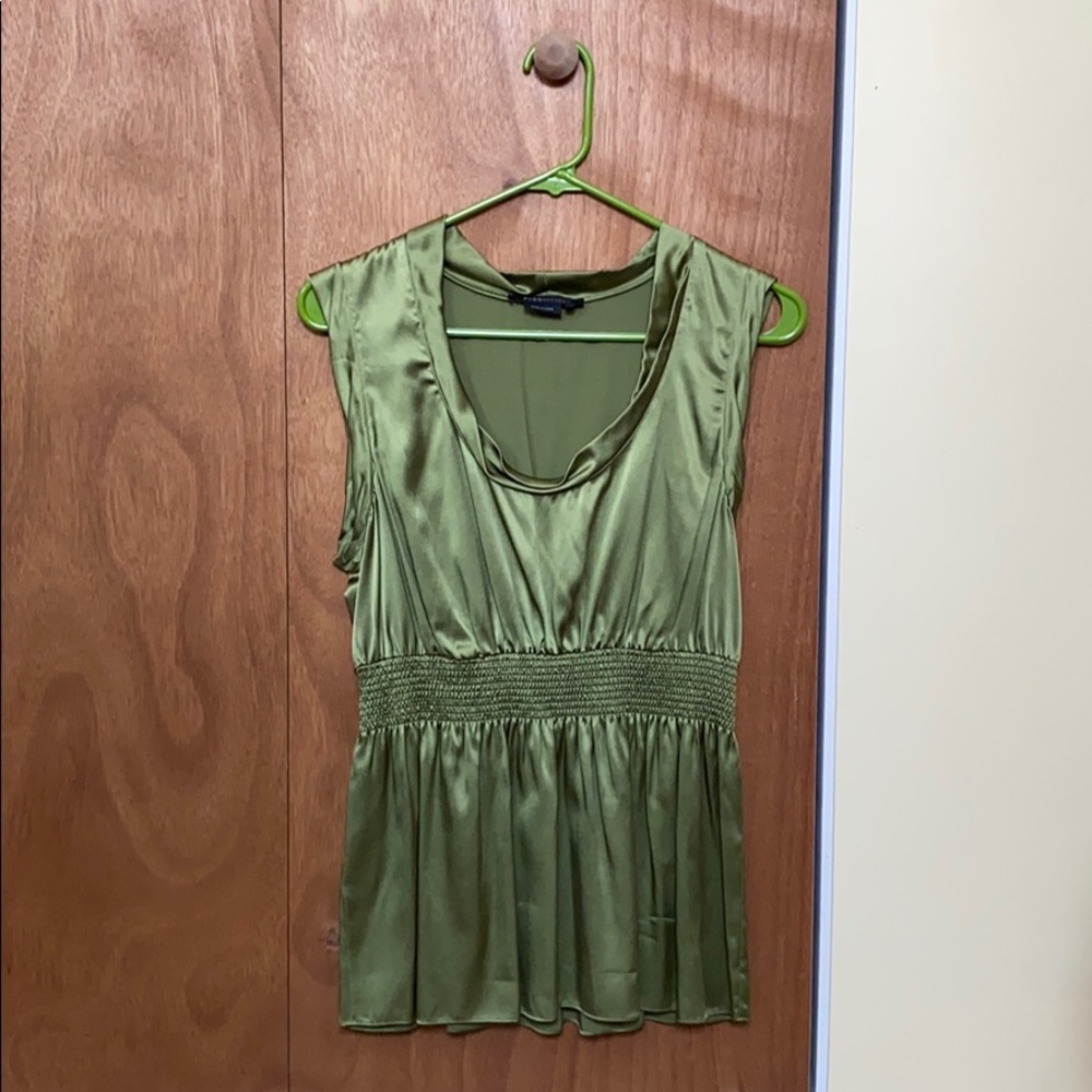 BCBGMAXAZRIA Olive Green Silk Top, Large